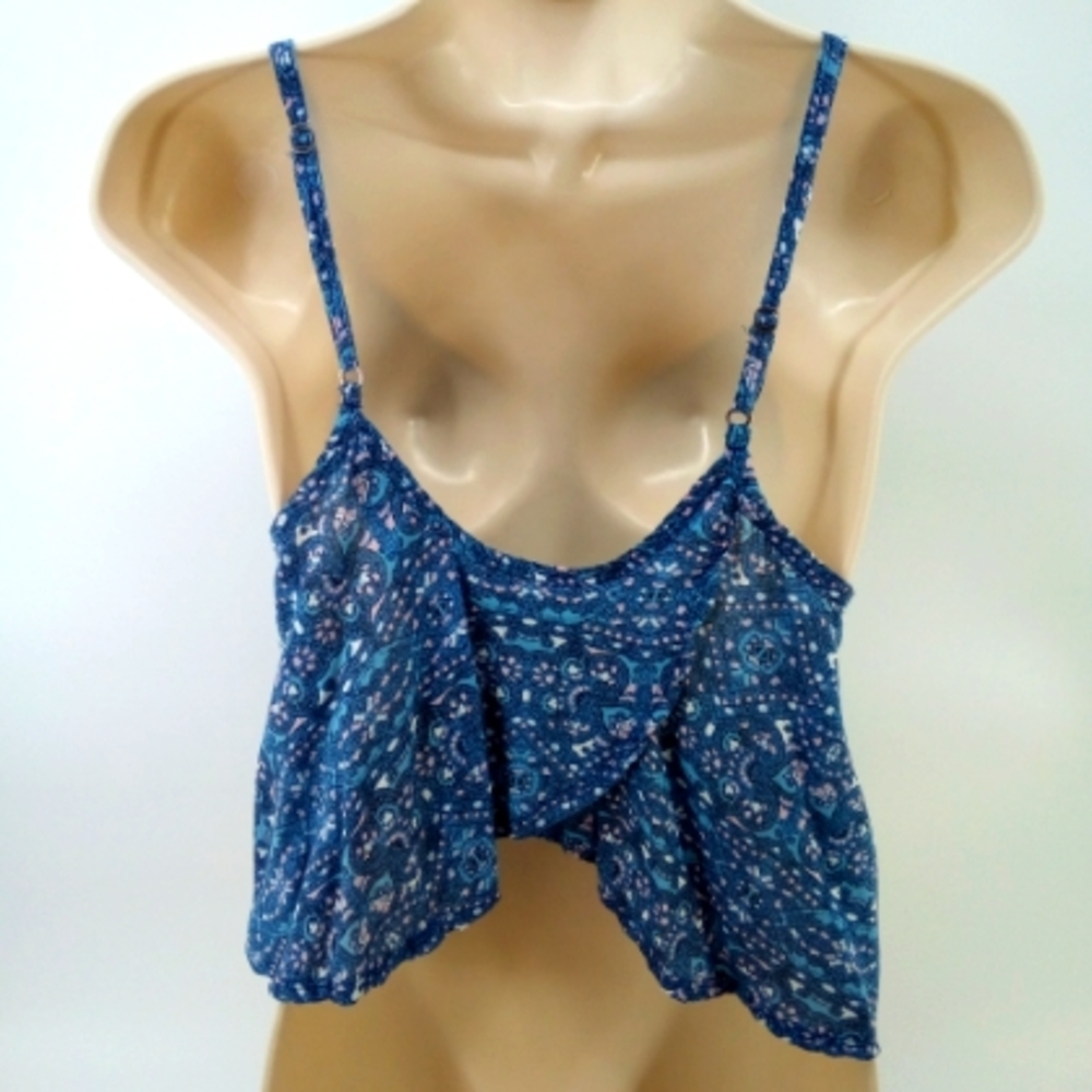 ⭐3/$30 Abercrombie & Fitch Blue Crop Top Open Layered Back Festival Concert XS